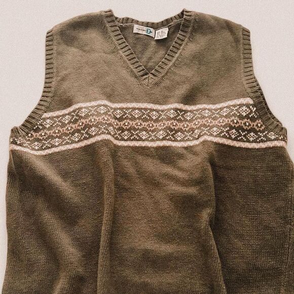 Y2K Retrocore Rami-Cotton Knit Sweater Vest – 90s/2000s Graphic Front V-Neck XL - Picture 1 of 6